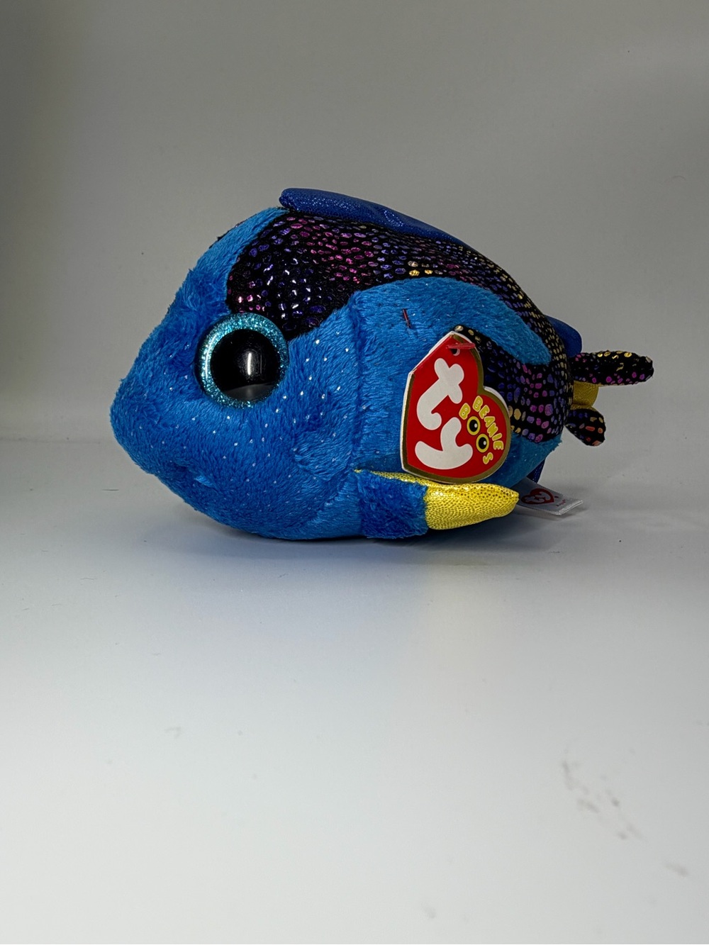 Ty Blue Plush Fish with Sparkle Sequin Accents